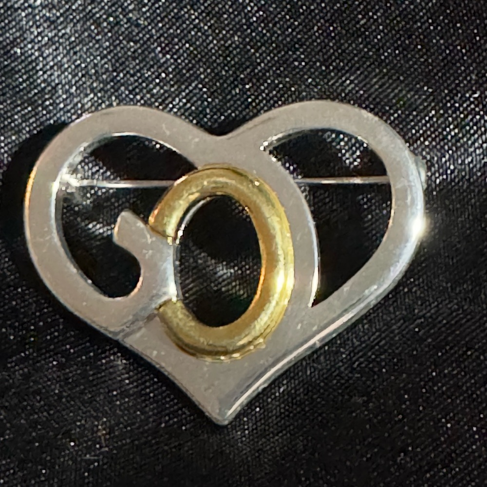 Vintage St John God’s Heart Brooch Silver and Gold Color